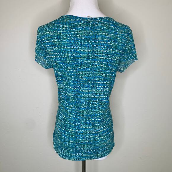Vintage Mesh Casual Corner Blue Green Knit Blouse Sz Large - Picture 2 of 7